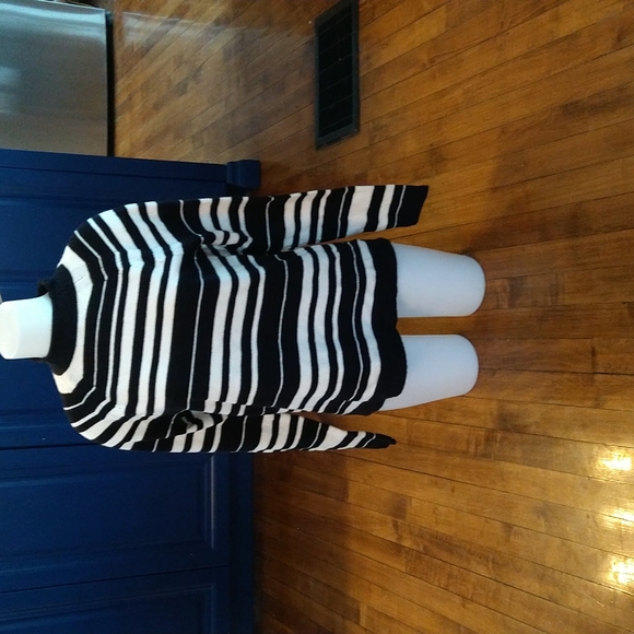 Size M Gap wool blend white and black striped turtleneck sweater - Picture 2 of 14